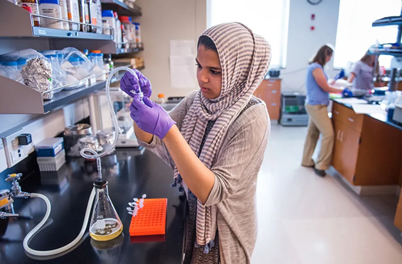 Student in a science lab